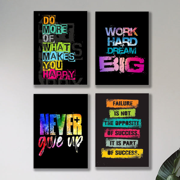 Set of 4 Motivational Typography Wall Art Prints (8x11) – Colorful Grunge Quotes Decor