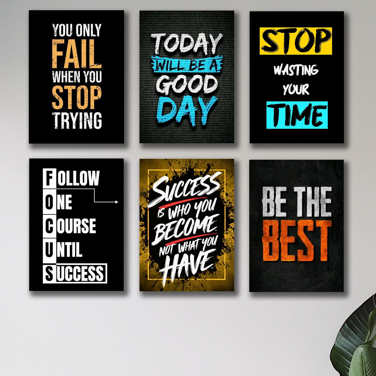 Set of 6 Motivational Quote Wall Art Photo Tiles – Bold Office & Hustle Decor (8x11 Inches)