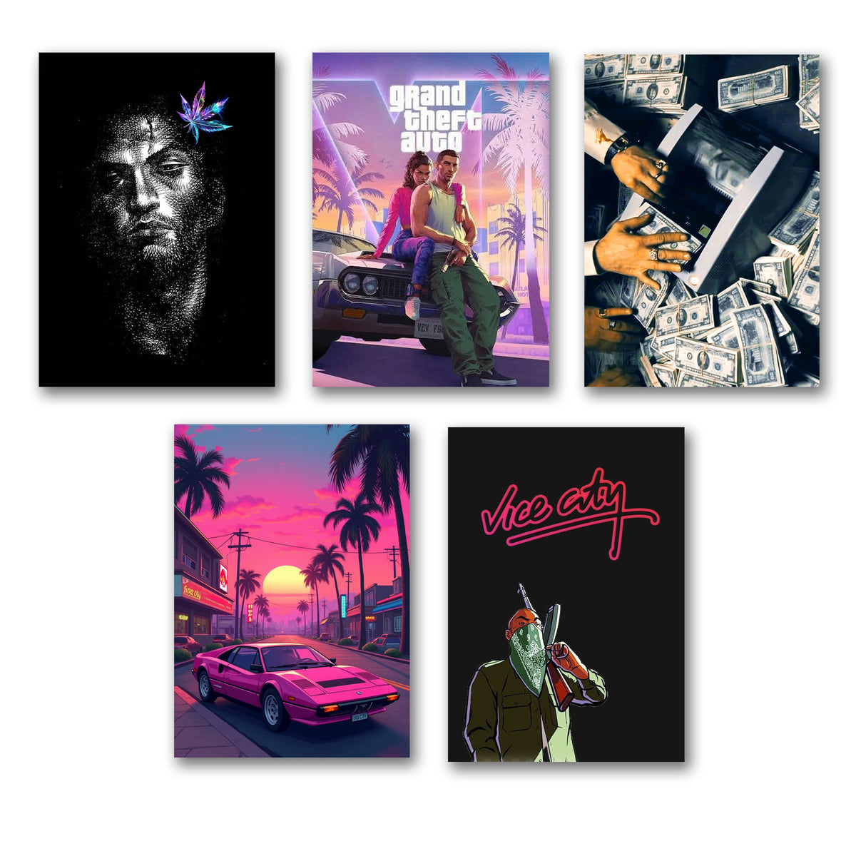 Set of 5 Premium Gaming & Vice City Photo Tiles