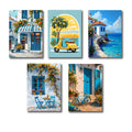 Set of 5 Mediterranean Coastal Vintage Wall Art Frames – Greek Village & Summer Cafe Aesthetic (8x11 Inches)