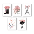 Set of 5 Pink Romance & Paris Aesthetic Wall Art Photo Tiles – Chic Floral & Fashion Decor (8x11 Inches)