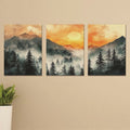 Set of 3 Misty Mountain Sunset Wall Art Frames – Forest & Landscape Watercolor Design (8x11 Inches)