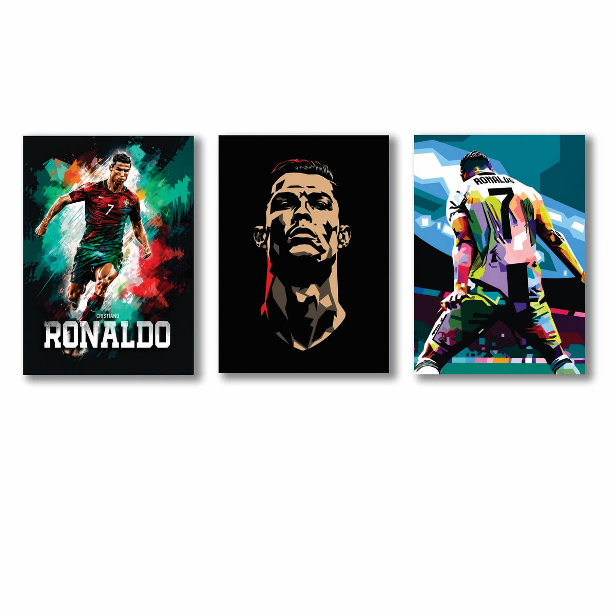 Cristiano Ronaldo Wall Art Set of 3 (8x11) – CR7 Pop Art Photo Tiles for Bedroom & Gaming Room