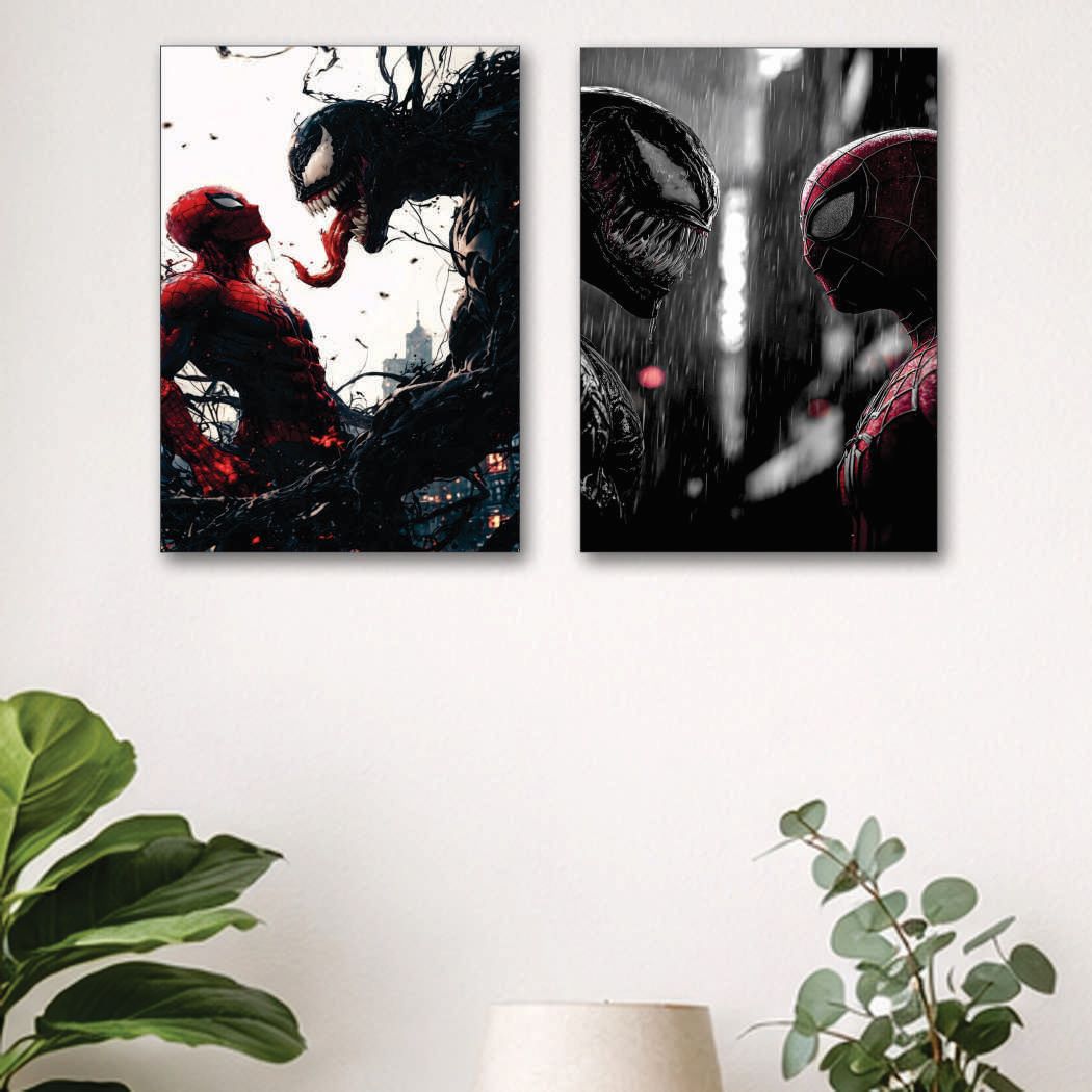 Set of 2 Premium Superhero Wall Art Posters – Spider vs Venom Aesthetic (8x11 Inches)