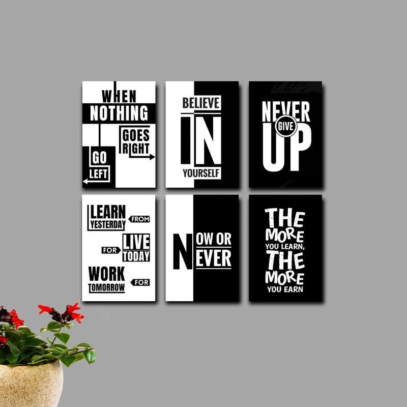Set of 6 Minimalist Black & White Motivational Quote Wall Art Photo Tiles – Modern Typography Decor (8x11 Inches)