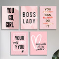 Set of 5 Pink Boss Lady & Girl Power Wall Art Prints (8x11) – Modern Aesthetic Photo Tiles