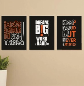 3-Piece Dream Big & Work Hard Photo Tiles – Modern Wooden Wall Decor Set