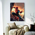 Spider-Man Web-Slinging City Sunset Canvas Wall Art – Marvel Superhero Wall Decor Poster (8x16)