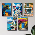Set of 5 Mediterranean & Italian Coastal Wall Art Photo Tiles – Aegean Sea & Botanical Village Decor (8x11 Inches)