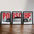 Set of 3 Porsche 911 GT1 Panoramic Wall Art Photo Tiles – Modern Automotive Triptych Decor (8x11 Inches)