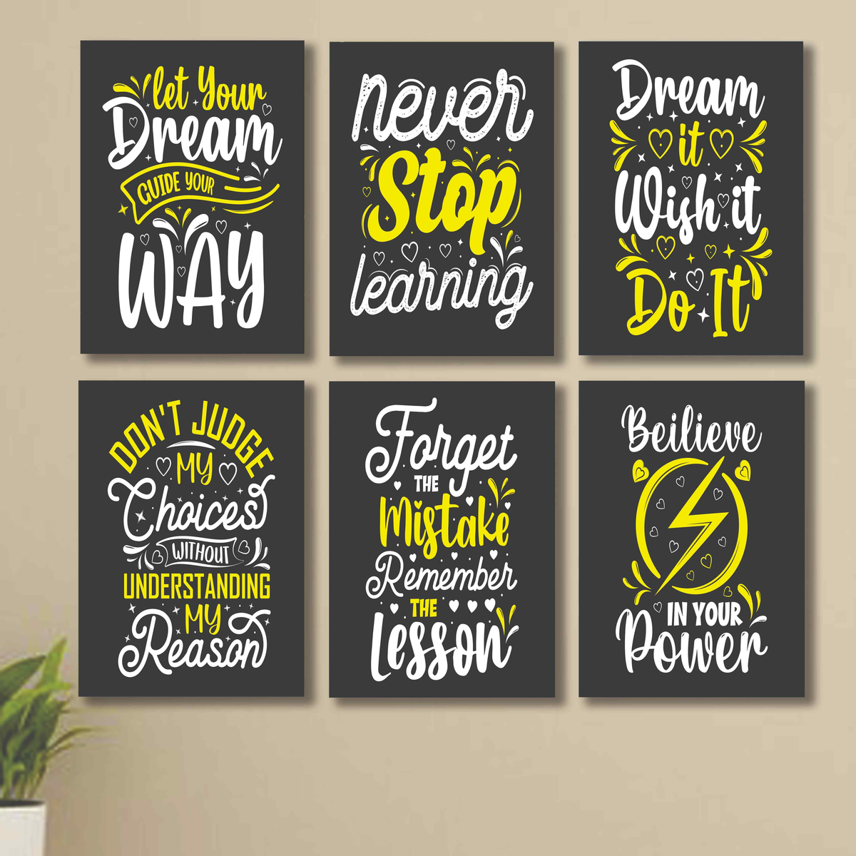 Daily Inspiration Collection – Set of 6 Sticky Photo Tiles Wall Decor