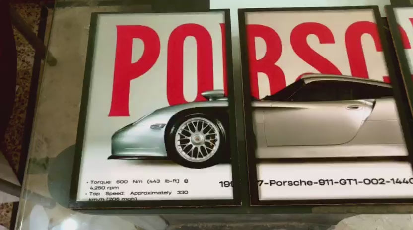 Set of 3 Porsche 911 GT1 Panoramic Wall Art Photo Tiles – Modern Automotive Triptych Decor (8x11 Inches)