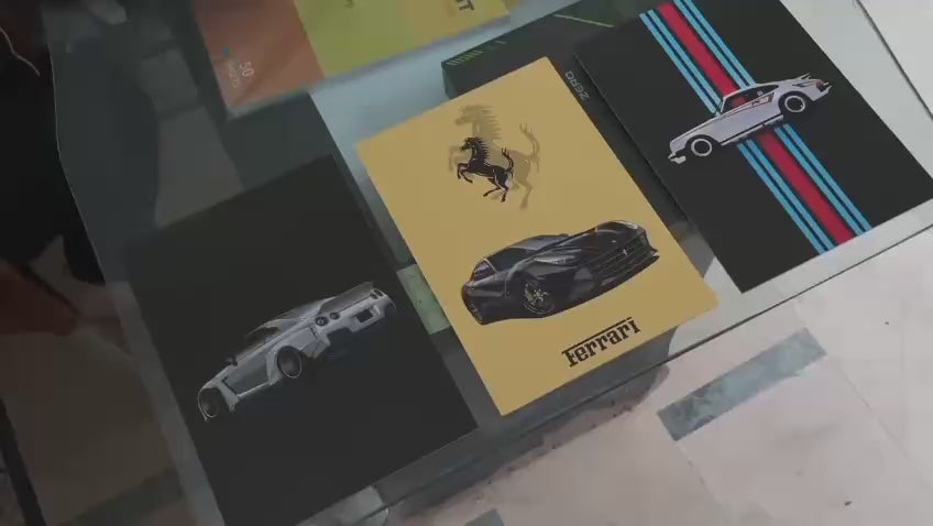 Set of 3 Modern Supercar & Automotive Wall Art Photo Tiles – Porsche, Ferrari & GT-R Decor (8x11 Inches)